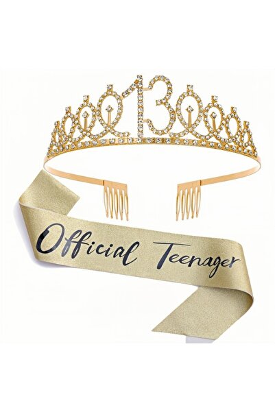 choice2 gold-13 Birthday Tiara Crown Sash Women Girls 13th 16th 18th 21St 30T...