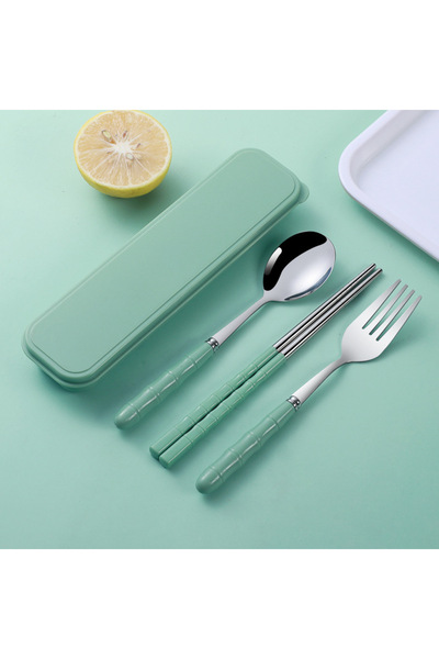 Choice1 A1 1pc Fork Spoon Chopsticks Three-Piece Suit with Box Travel Stainle...