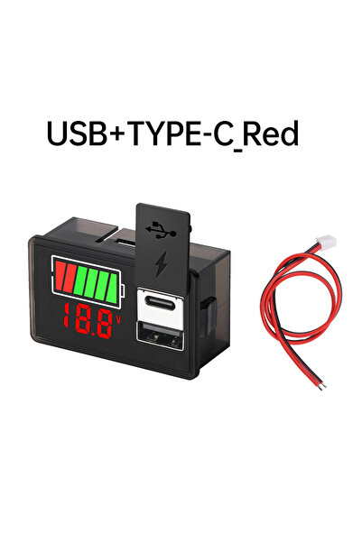 choice2 Red USB+Type-C Car Voltmeter Voltage Meter 12V 24V 3S-7S Lithium Batt...