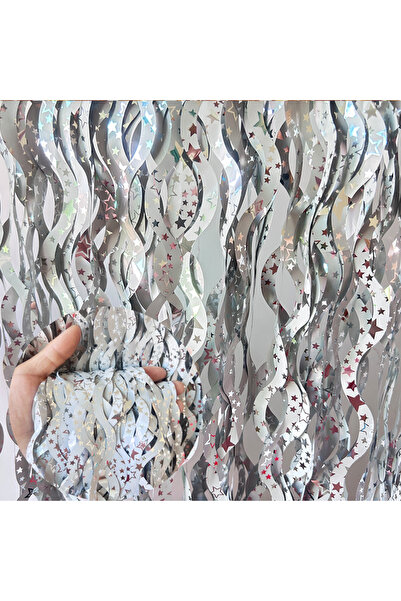 Choice 1X2M Silver 1x2M S-Shaped Metallic Tinsel Fringe Curtain with Stars - ...