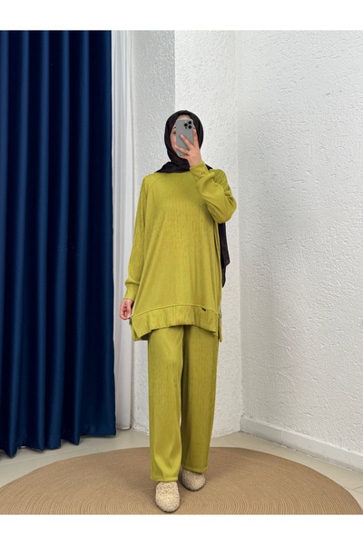 MİHRA STORE Σετ παντελονιού με φερμουάρ και ριμπ ραφές σε χρώμα κανέλας-MF188...