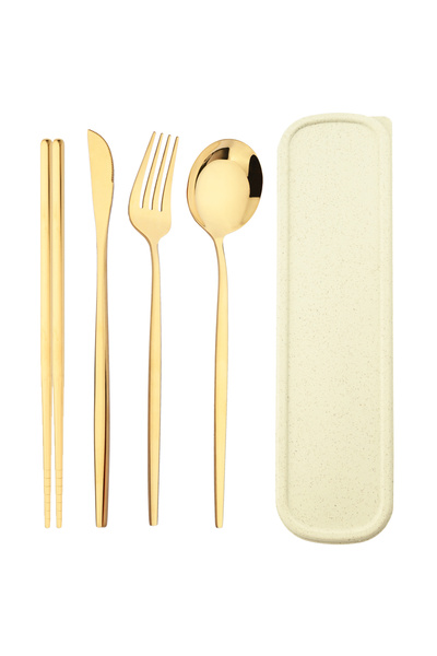 Choice5 gold 4pcs Stainless Steel Cutlery Set With Storage Box Black Gold Por...