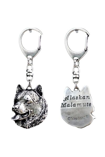 Art - Dog Alaskan Malamute - Silver-plated key ring with dog, handbag decorat...