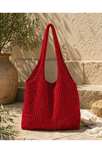 Sea Style Χειροποίητη πλεκτή τσάντα ώμου μεγάλου όγκου με σχέδιο κροσέ