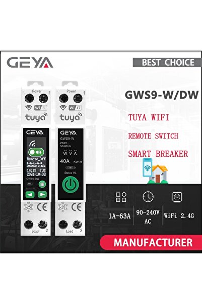 Choice1 قاطع دائرة كهربائية ذكي GWS9-DW مع شاشة LCD ونظام GEYA TUYA WIFI مع ق...