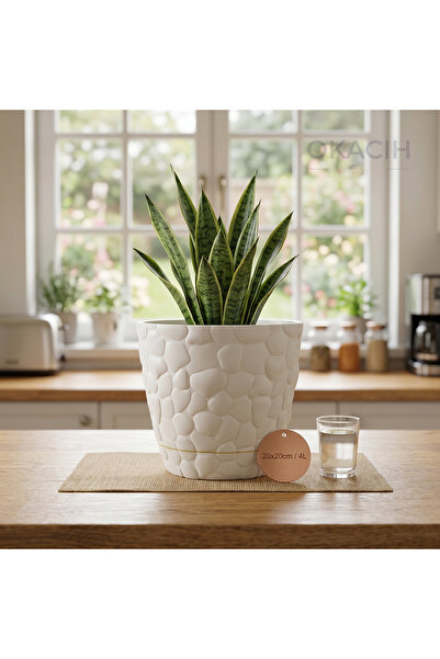 okacih Taş Desenli Küçük Saksı 20 cm 4 Lt Dekoratif Saksı