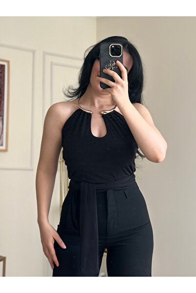 YELZEY BUTİK Gold Detailed Waist Tie Blouse