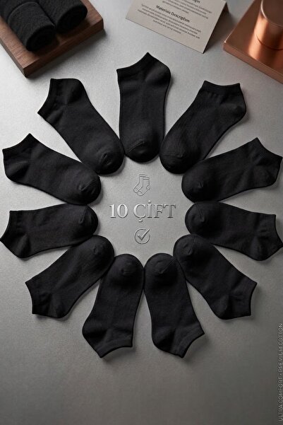 Socks Stores 10 ζευγάρια βαμβακερές μαύρες κάλτσες-μποτάκια – Σετ κοντές κάλτ...