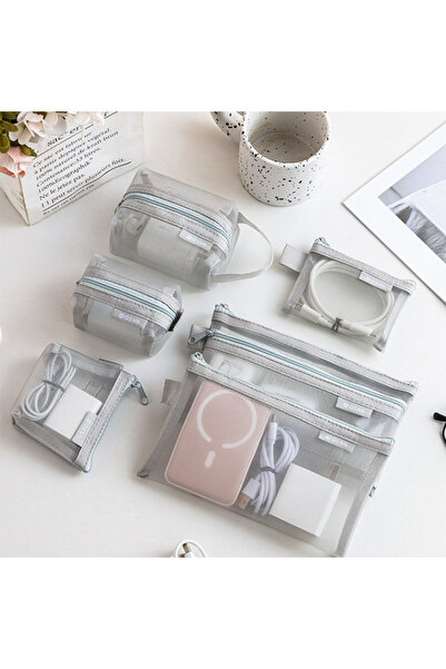 Choice Light Grey 6pcs Transparent Mesh Coin and Miscellaneous Storage Bags, ...