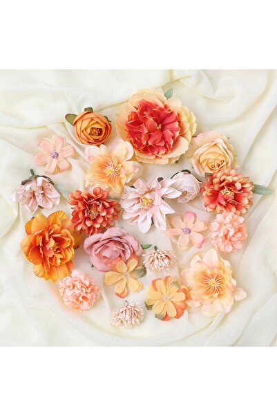 Choice5 21Pcs Orange Mixed Artificial Flowers Heads Silk Rose Fake Flowers fo...