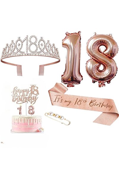 Choice1 rose-gold 1set-18th Crown sash birthday party 32inch balloon holder c...