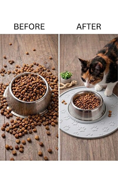 BRAVE PAWS Mama Matı Kedi & Köpek İçin | Kaymaz, Yıkanabilir, Havuzlu Mama Altlığı