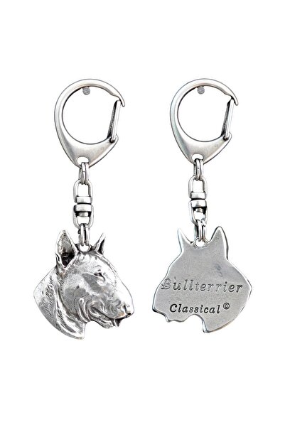 Art - Dog Bull Terrier - Silver-plated key ring with dog, handbag decoration,...