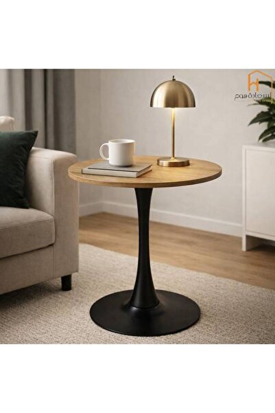 Al Saadah Home Single Round Service Table-Wood with Iron-70*70*74 cm