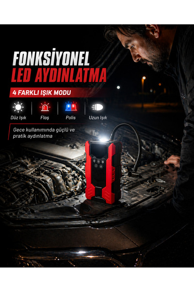 DAFLONG 4'Ü 1 ARADA ŞARJLI AKÜ ATEŞLEYİCİ 150 PSI YÜKSEK BASINÇLI LASTİK ŞİŞİRME LED IŞIK POWEBANK DFL-373