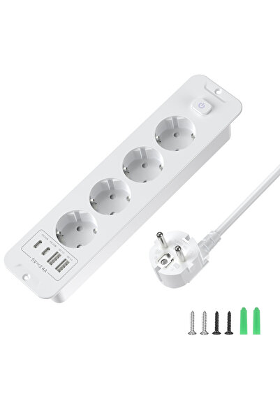 Choice1 EU 4 White EU Desktop Bulit in Socket Power Strip with 2 USB A 2 USB ...