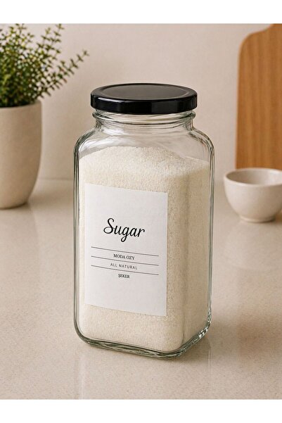 MODA OZY 1 Piece 3000 ml Candy Jar with Label, Glass Storage Container with F...