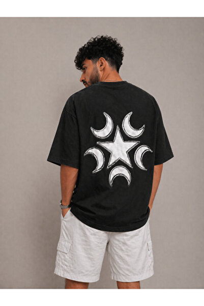 Nulivez Moon and Star Printed Oversize Unisex T-Shirt Vintage Streetwear Loos...