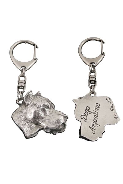Art - Dog Dogo Argentino - Silver-plated key ring with dog, handbag decoratio...