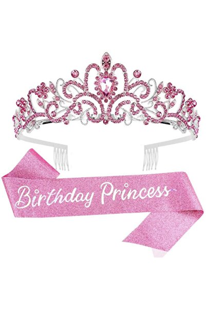 Choice1 pink 2pcs/set Bling Rhinestone Crystal Crown Tiara Birthday Princess ...