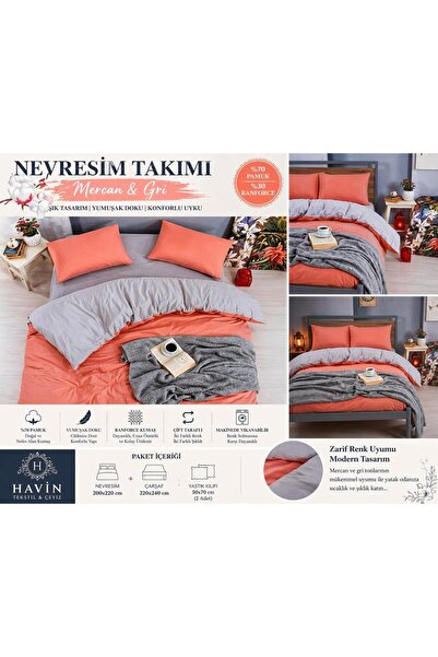 Çift Kişilik Nevresim Takımı Çift Taraflı Pamuk Ağırlıklı Ranforce 4Parça