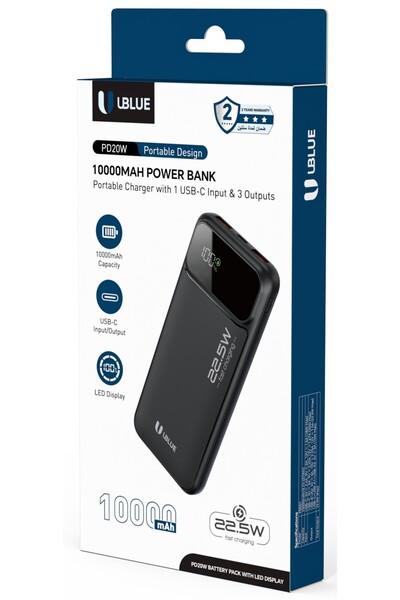 UBLUE Power Bank 10000mAh, Portable Charger with USB-C and 2 USB-A Outputs, 3-Output Battery Pack for iPhone 17/16/15/14/13, Samsung Galaxy, iPad, AirPods, Black