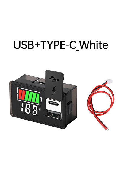 Choice1 WHITE USB+Type-C Car Voltmeter Voltage Meter 12V 24V 3S-7S Lithium Ba...