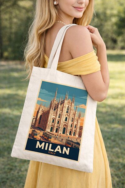 Kirbi Reklam Milan - Milano Şehir Kişiye Özel Çift Taraflı Baskılı Bez Omuz Ç...