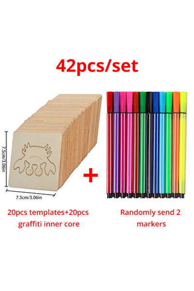 Choice 42 قطعة 42 قطعة قوالب رسم خشبية DIY مع علامات، قوالب رسم للأطفال