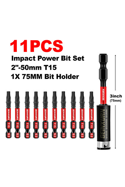 Choice 11PCS Geinxurn 2 In.Torx Head Power Impact Tough Magnetic Power Bit Se...