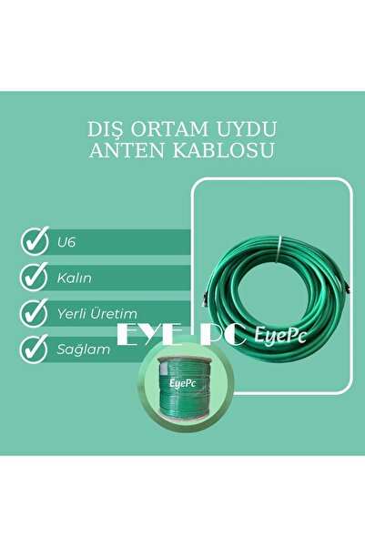 EYE PC 35 Metre UYDU ÇANAK ANTEN LNB TELEVİZYON TV SİNYAL KABLOSU 35M / 35m RG6 U6 /Dış Mekan / Kalın