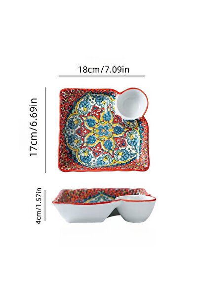 choice2 7.09 inches red JZ plate Bohemian dumpling plate with vinegar dish, h...