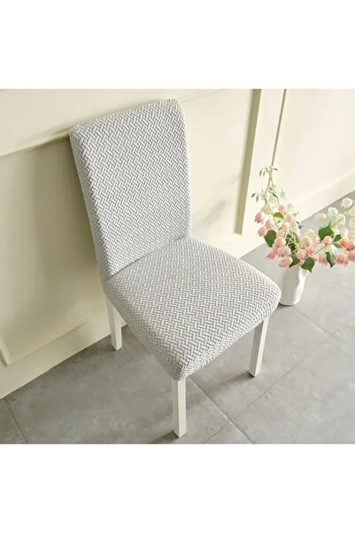 choice2 Silver gray Long Grid Jacquard Chair Cover Solid Color Elastic Chair ...