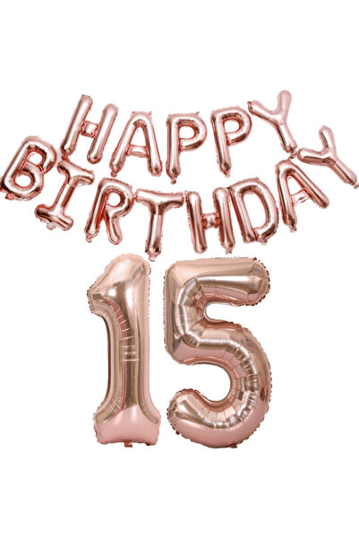 Choice12 32inch Rose Gold 15 15pcs Happy Birthday Number Foil Balloon Kids Ad...