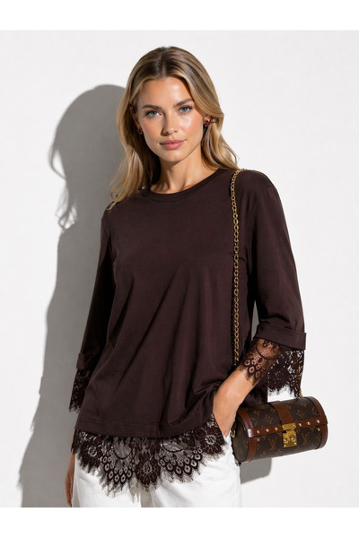 Butik Ayseba Women's Lace Oversize Backless T-Shirt