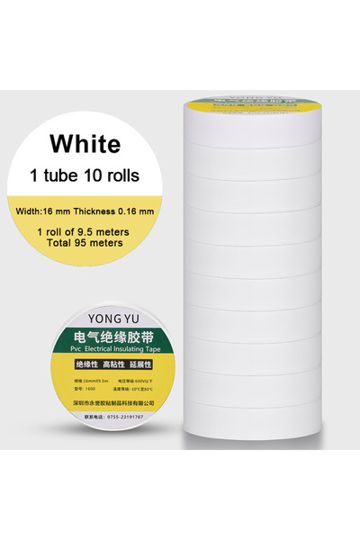 Choice5 16mm 9.5M White tape 10 Rolls of Black Electrical Tape, High-Temperat...