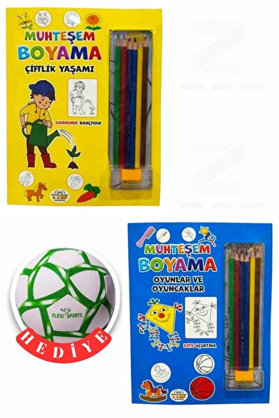 Parıltı Yayınları Fabulous Coloring Book-Farm Life-Games and Toys-2 Book Set-...