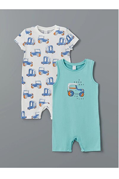 LC Waikiki LCW baby Turkuaz Bisiklet Yaka Erkek Bebek Penye Tulum 2'li