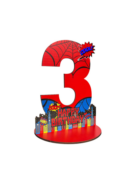 Choice1 3 Spider Theme 3rd 4rd 5rd Birthday Number Sign Centerpiece, Wooden T...