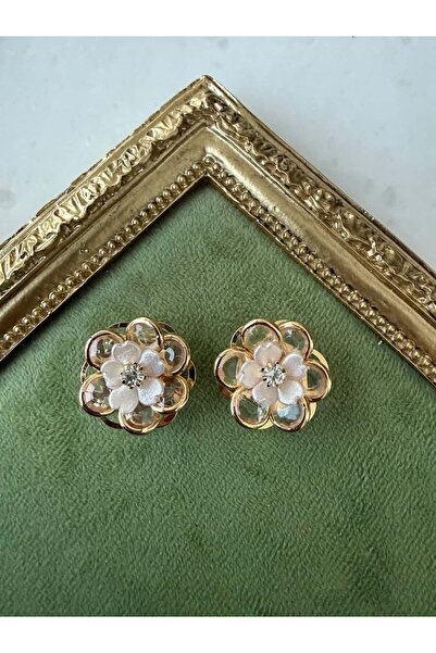 My Joyas Design Pembe Sedefli Katmanlı Çiçek Düğme Broş (Çift)