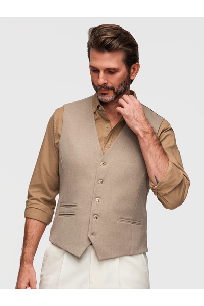 OMBRE Herren Weste Slim Fit Elegant V64 Beige