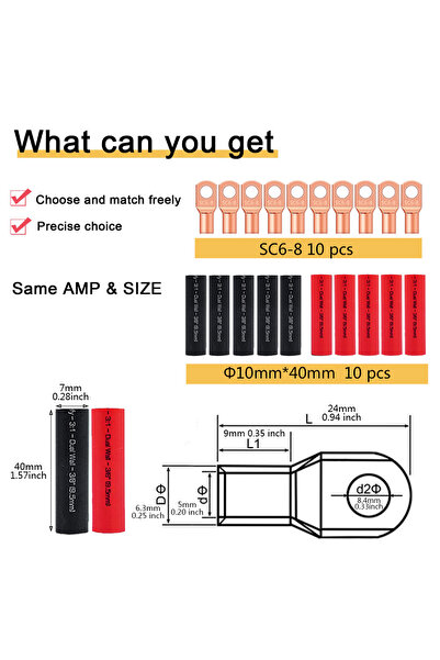 Choice5 10pcs 120Pcs copper wire lug AWG2 4 6 8 10, 60Pcs battery cable ring ...