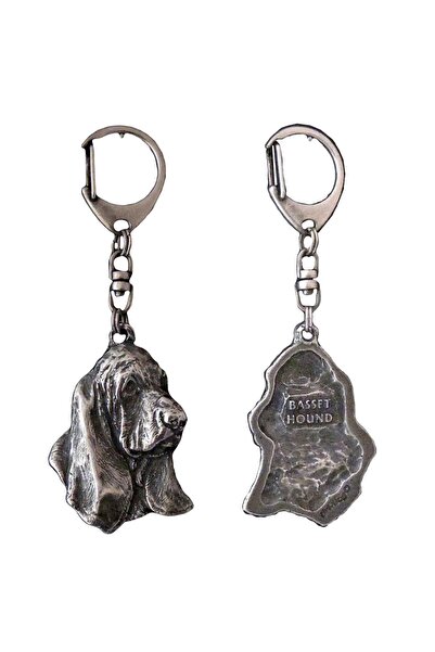 Art - Dog Basset Hound II - Silver-plated key ring with dog, handbag decorati...