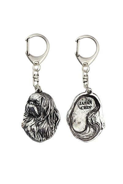 Art - Dog Japanese Chin, Japanese Spaniel - Breloc placat cu argint cu câine,...