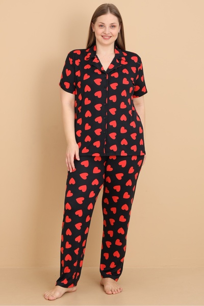 Wordex MRN 2854 Hearted Milan υφασμάτινο κοντομάνικο σετ πιτζάμες με κουμπιά ...