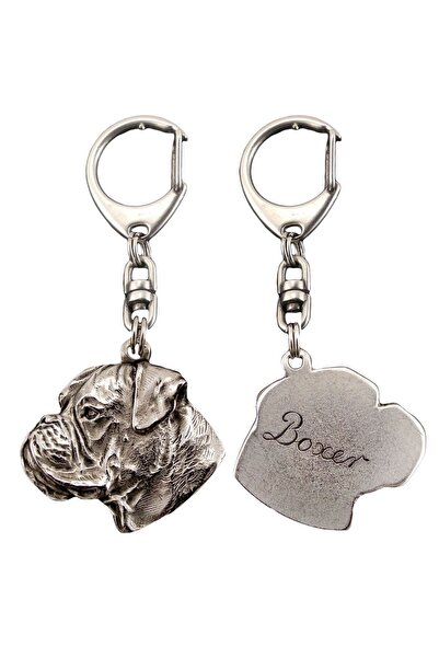 Art - Dog Boxer - Silver-plated key ring with dog, handbag decoration, backpa...