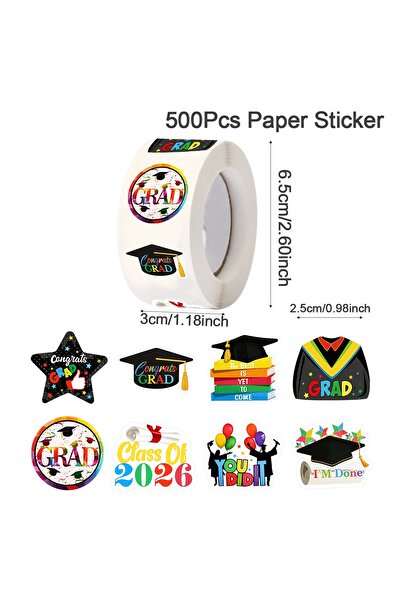 Choice1 as shown 361 500pcs Graduation Round Stickers Bachelor Cap Congrats G...