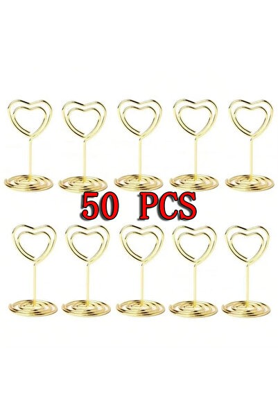 choice2 حامل بطاقات أرقام الطاولات الصغير على شكل قلب ذهبي، 50 قطعة، حاملات ب...