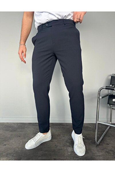 MODAMESTO Ανδρικό παντελόνι από ύφασμα σε μπλε ναυτικό χρώμα, στενή εφαρμογή,...