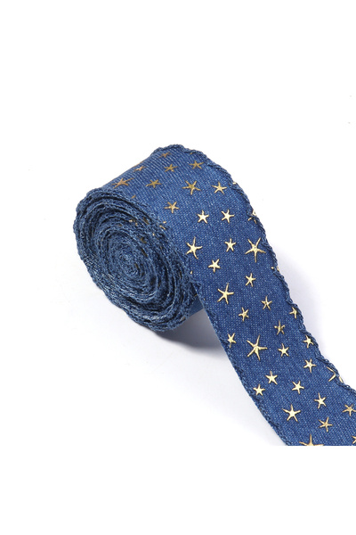 Choice3 40mm 3yards Stars Navy Blue 25/40MM Denim Cloth Ribbon Star Stamped S...
